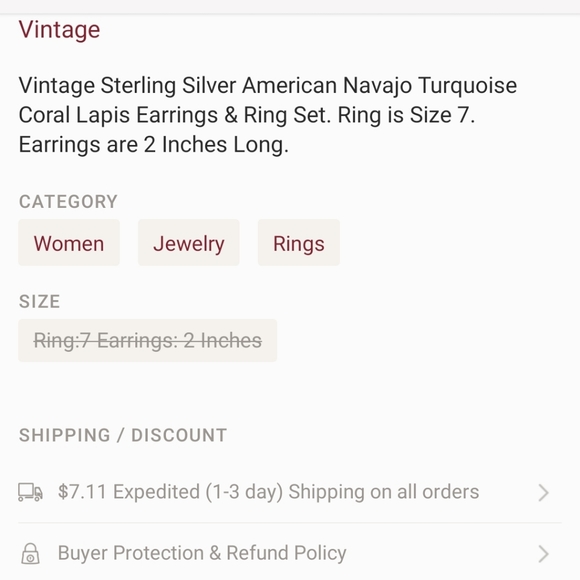 Vintage American Navajo Turquoise Coral Lapis - Picture 7 of 7